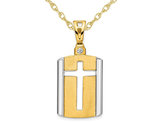 Mens 14K Yellow and White Gold Cross DogTag Pendant Necklace with Chain